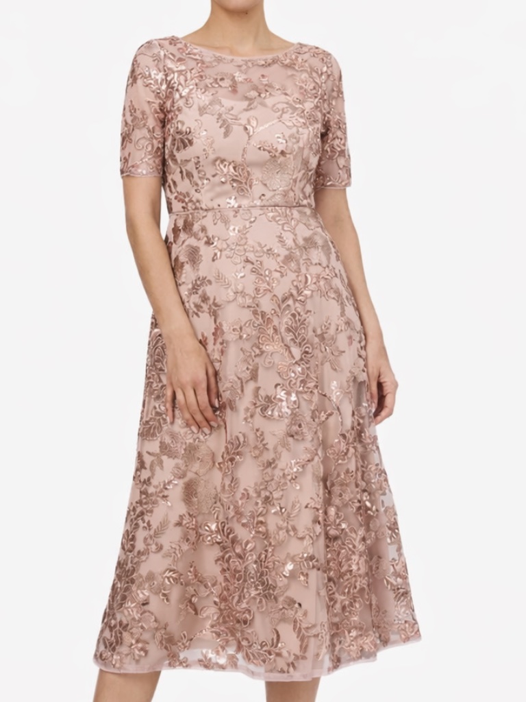 Adrianna Papell Sequined Embroidered Fit & Flare Midi Dress